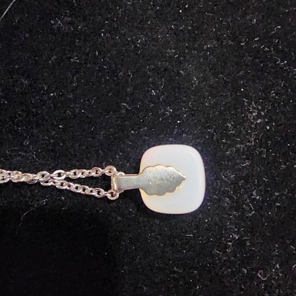 Artesian Made Silver Tone Dainty Chain Square White Pendant W/Multi Color Dots - Picture 9 of 9